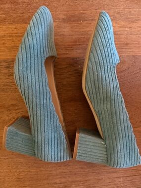 Miista Women's Teal Corduroy Heels (never worn)